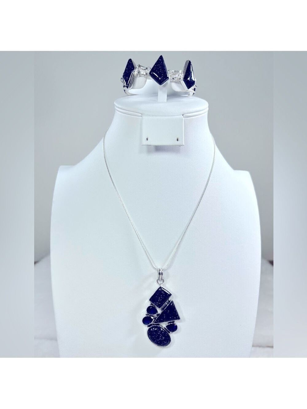 Blue Sunstone 925 Geometric Pendant & Bracelet ONLY